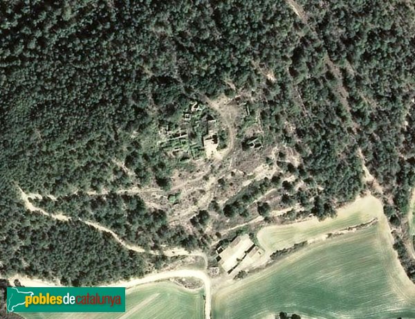 Argençola - Sant Pere de la Goda, vista aèria de les restes del nucli