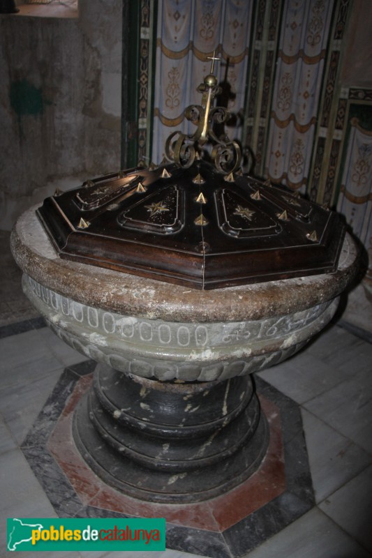 Verdú - Església de Santa Maria, pica baptismal