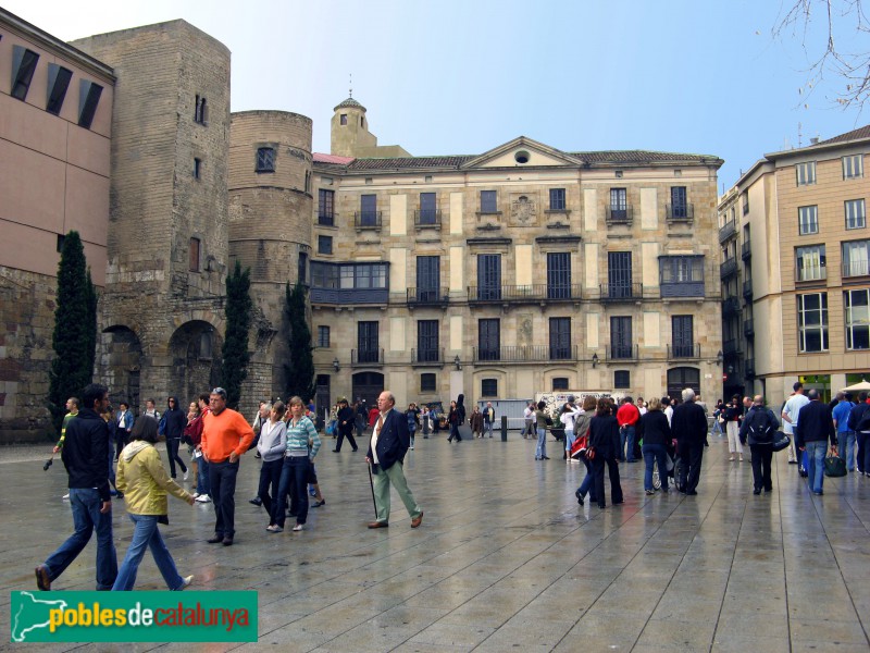 Barcelona - Palau del Bisbe. Façana de la Plaça Nova, pintura del Vigatà