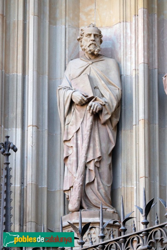 Barcelona - Catedral. Façana principal. Sant Jaume el Menor, d'Agapit Vallmitjana