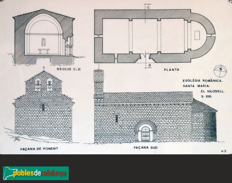 El Vilosell - Església de Santa Maria. Dibuix ideal de l'església romànica