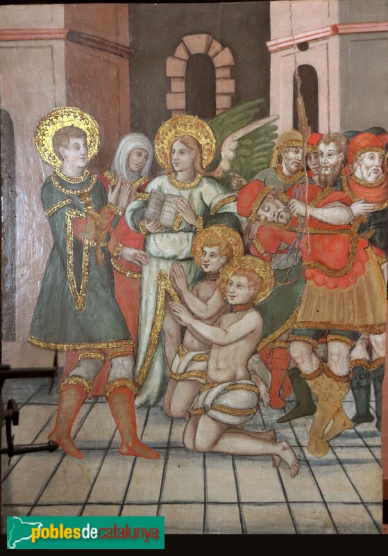 Retaule de Sant Sebastià de Montmajor. Sant Sebastià predicant als màrtirs Marc i Marcel·lià (Foto: Albert Esteves, 2022) Retaule de Sant Sebastià de Montmajor. Sant Sebastià predicant als màrtirs Marc i Marcel·lià