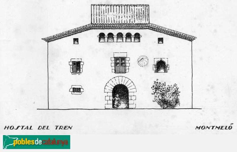 Croquis de la façana amb rellotge de sol de l'Hostal del Trenc