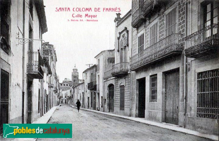 Santa Coloma de Farners - Carrer Major, amb can Muixac a mà dreta. Postal antiga