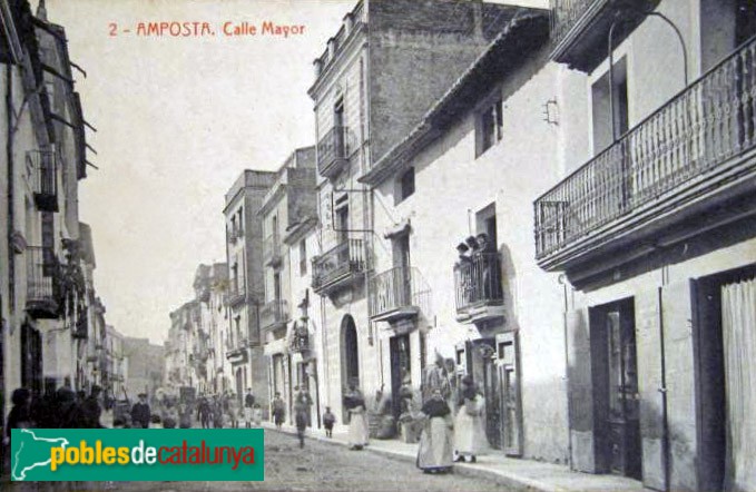 Amposta - Carrer Major. Postal antiga