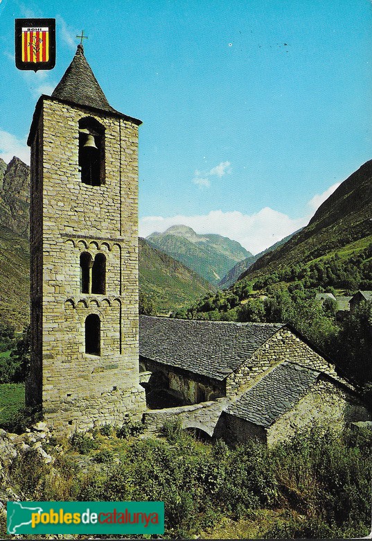 Boí - Església de Sant Joan de Boí. Postal 1966 (Foto: 2023) Boí - Església de Sant Joan de Boí. Postal 1966