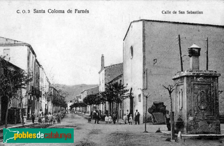 Santa Coloma de Farners - Església de Sant Sebastià. Postal antiga