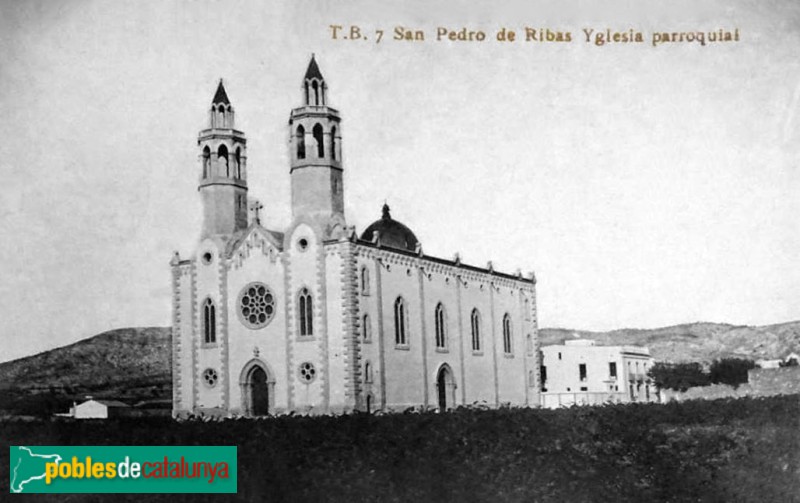 Sant Pere de Ribes - Església nova de Sant Pere. Postal antiga