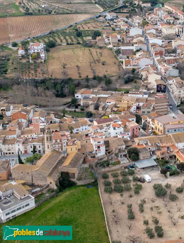 La Bisbal del Penedès - Panoràmica del poble amb l'església en primer terme