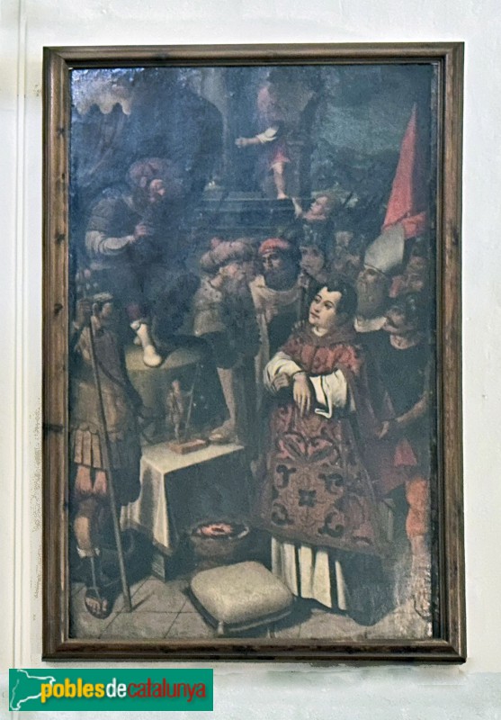 Sant Vicenç de Montalt - Pintura de l'antic retaule. Sant Vicenç davant Dacià (Foto: Albert Esteves, 2025) Sant Vicenç de Montalt - Pintura de l'antic retaule. Sant Vicenç davant Dacià