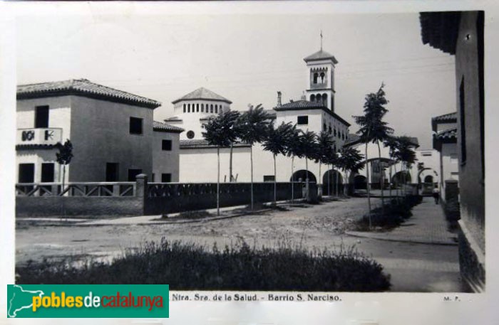 Girona - Barri de Sant Narcís. Església parroquial. Postal antiga