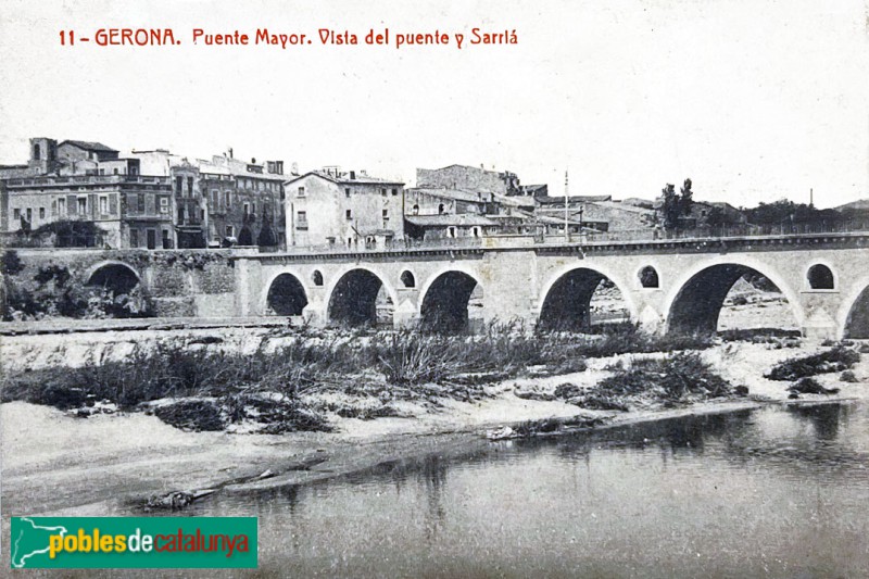 Girona - Pont de l'Aigua. Postal antiga (abans de 1939)