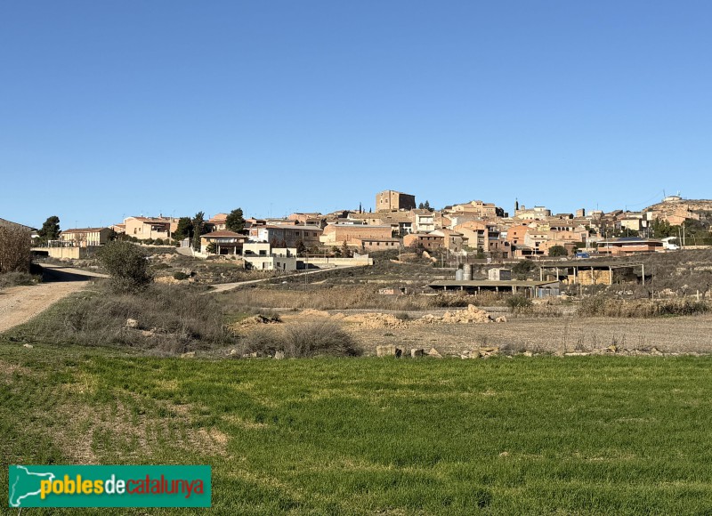 Torrebesses - El castell, al centre de la panoràmica del poble