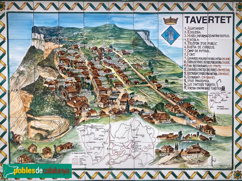 Tavertet - Nucli urbà. Mosaic a l'entrada del poble (Ceràmica Montserrat-Jordi Gumí)