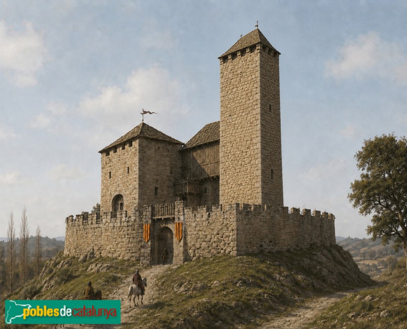 Recreació de l'antiga fortalesa de Sala d'heures segons els dibuixos i fotografies conservades  (© Fundació Poblesdecatalunya.cat)